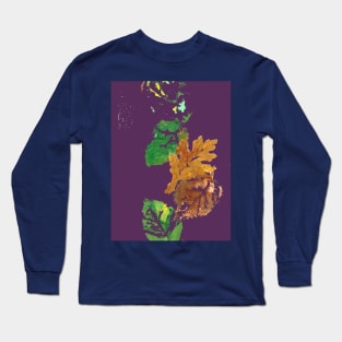 Four Autumn Leaves, plum purple background Long Sleeve T-Shirt